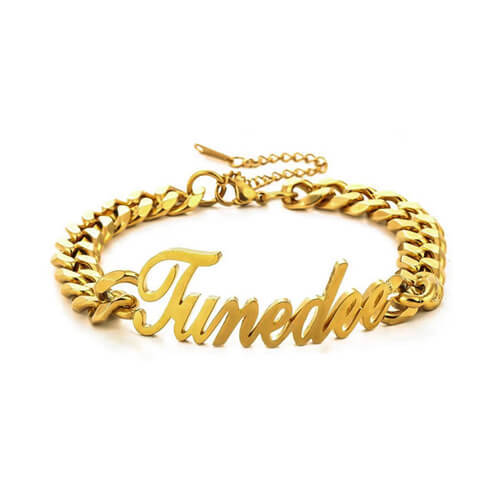 Custom stainless steel jewelry factory personalized cuban link name anklet suppliers thick name plate bracelet manufacturers